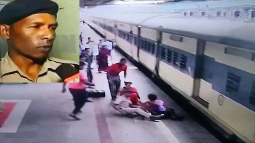 شرطي-هندي-ينقذ-فتاة-كاد-القطار-أن-يسحقها