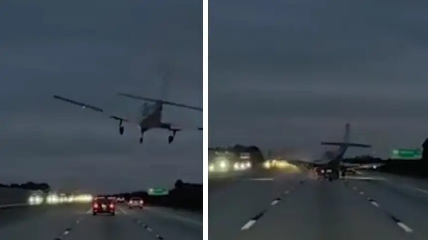 فيديو-لطائرة-تسقط-على-طريق-مكتظ-بالسيارات-بأمريكا
